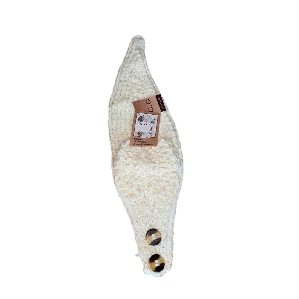 C.C Exclusives Headband & Neck Warmer Set Womens One Size Ivory Flower Buttons